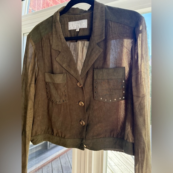 Dorothy Schoelen Platinum 80s Vintage Suede Sheer Green Tie Dye Effect -L - Picture 15 of 15